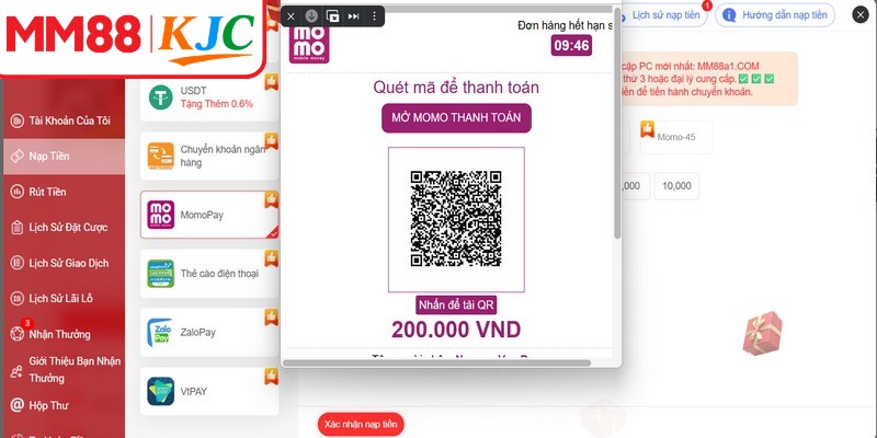 Danh sách các CTKM khi nạp tiền vào hệ thống MM88 thành công