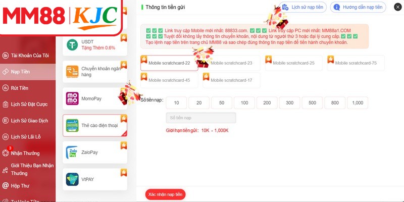 Hướng dẫn các phương thức nạp tiền MM88 phổ biến hiện nay